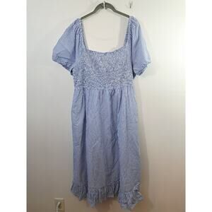 J. Crew Dress Women's Blue Stripe Square neck Size XXL Smocked Midi Pockets